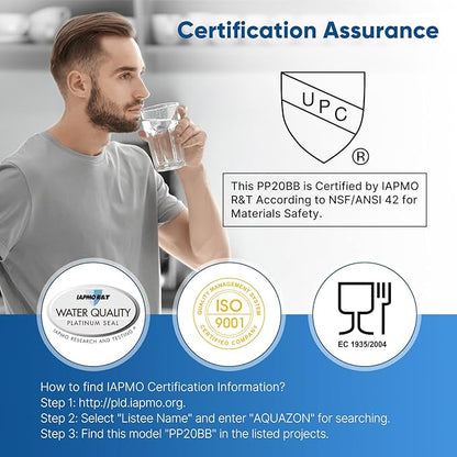 PUREPLUS 20 Micron 20" x 4.5" Whole House Sediment Home Water Filter Replacement Cartridge, Compatible with DGD-5005-20, AP810-2, P5-20BB, FP25B, FPMB5-20, 155358-43, SDC-45-2005, 2 Pack