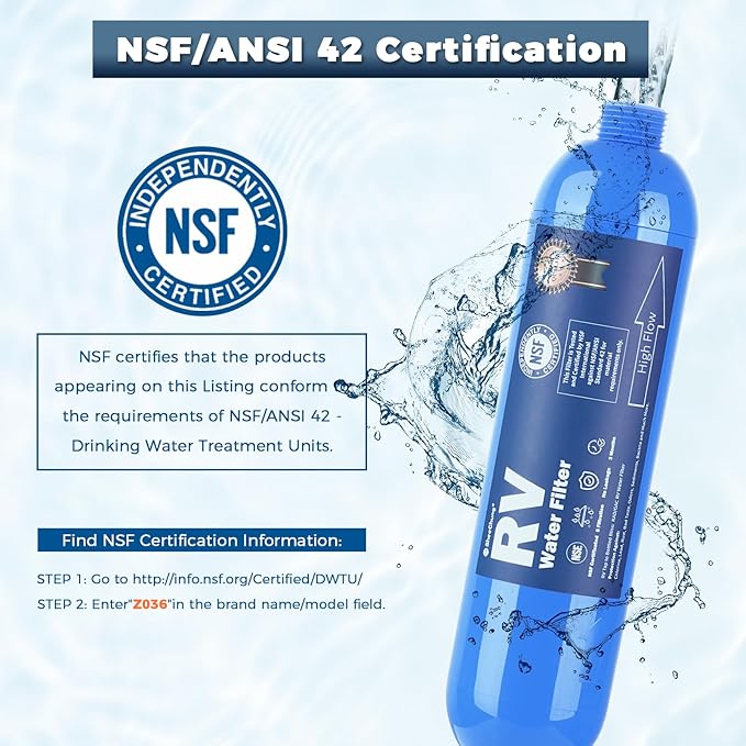 SheeChung RV Water Filter, NSF Certified, 3 PACK Inline Hose Water Filter with Brass 90 Degree Hose Elbow and Flexible Hose Protector, for RV, Boat, Camping – Reduces Odors, Bad Taste, Chlorine, Rust