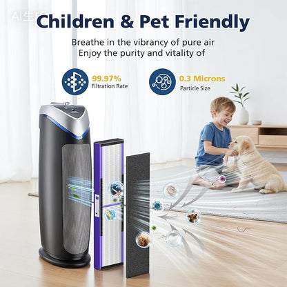 3 Pack FLT5250PT HEPA Air Purifier Replacement Filter C with Pet Care Treatment for G-Guardian AC5250PT AC5000 AC5000E AC5300B AC5350W AC5350B CDAP5500, 3 HEPA Filter with 6 Carbon Pre-Filter