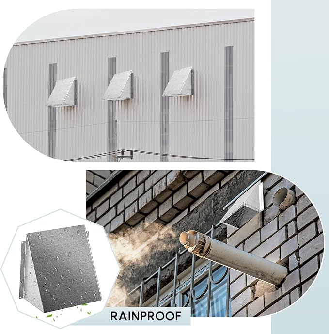 8" x 8" White Galvanized Steel Vent Cover with Mesh Screen, Duct Exhaust/Inlet Rain Deflector Air Outlet Grille Protection Roof Exhaust Hood Vent Cap for Indoor Outdoor Wall Roof Rain Snow