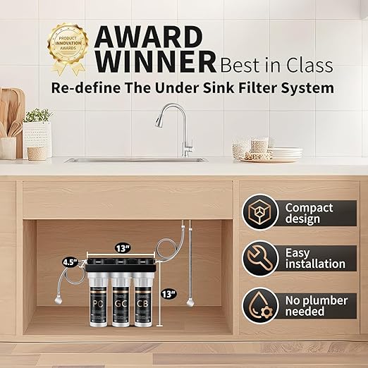 Under Sink Alkaline Water Filter, 9-Layer Water Filter System Reduces Heavy Metals, Chlorine, Sediment, Improves pH and Taste, Remineralization, NSF Certified Sink Water Filter