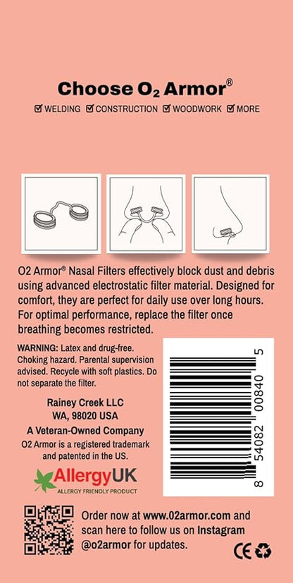 O2 Armor Nose Filters for Welders & Allergies - Nose Filter for Dust - Nasal Filters for Welding - Nose Dust Mask for Construction (10 Pack, Size Medium)