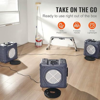 VEVOR Air Scrubber with 3-Stage Filtration, Stackable Negative Air Machine 800 CFM, Air Cleaner with MERV10, Carbon, H13 HEPA, for Home, Industrial and Commercial Use
