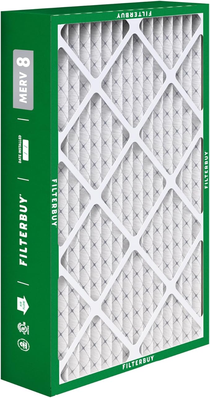 Filterbuy 15.75x27.63x3.50 Air Filter MERV 8 Essential Dust & Allergy Defense (4-Pack), Pleated HVAC AC Furnace Filters for AprilAire Space-Gard 104 & 2140 (Actual Size: 15.69 x 27.56 x 3.50)