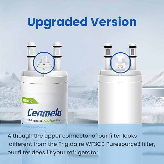 WF3CB Replacement Water Filter, Compatible with Frigidaire WF3CB, Pure Source 3, 706465, 242069601, 242086201, 242017800, WF425, Height 9 inches, Pack of 2