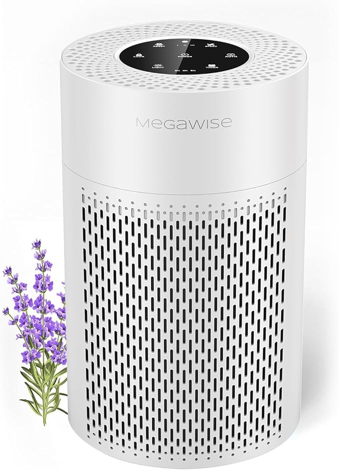 MEGAWISE Air Purifier for Home and Pets Hair, Smokers in Bedroom, Large Room, Smart Air Quality Sensor, Filters VOCs, Odors, Dust, Ozone Free