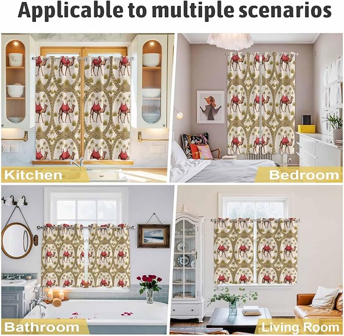 2 Panel Kitchen Cafe Curtains, Camels Palm Trees Sunlight Filtering Nature Air Through, Window Decor Tier Curtains for Living Room 104W x 96L inch Desert Date Coconut Trees Leaves Cords Beige