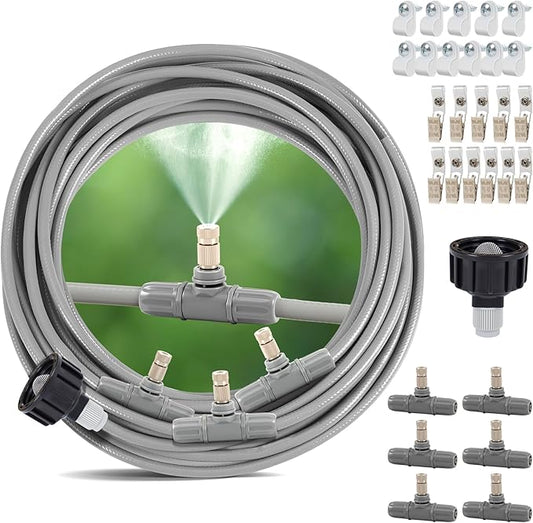 25FT Misters for Outside Patio - 6 Mist Brass Nozzles & 3/4'' Adapter, Water Misters for Cooling Outdoor, Easy to Install, Misting System for Patio, Pool, Garden, Waterpark, Trampoline, Greenhouse