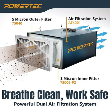 POWERTEC 5 Micron Outer Air Filter for WEN 3410, POWERTEC AF4000/AF4001, Shop Fox W1830 Air Filtration System, Woodworking Air Filters for Workshop & Garage, 1PK (75007)
