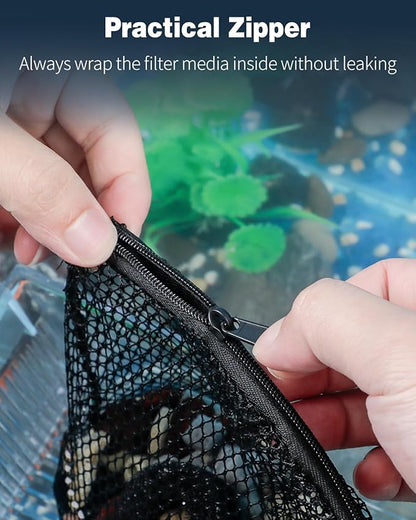 Pawfly 8 Pcs Aquarium Filter Media Bags, Fish Tank Coarse Mesh Bag with Plastic Zipper Soft Aquarium Mesh Bag for Activated Carbon, Bio Filter Balls, Filter Stones, Ceramic Rings(8" x 5.5")
