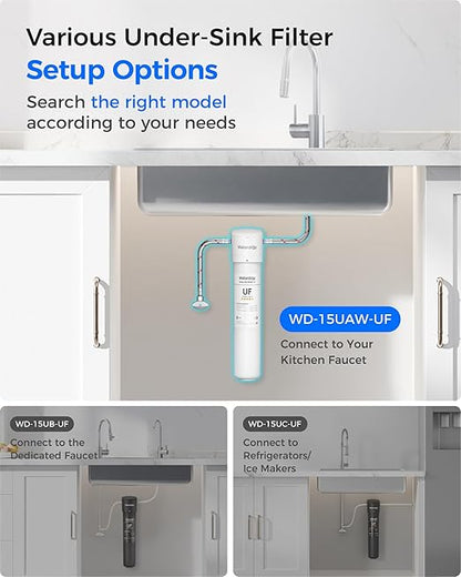 Waterdrop 15UAW-UF 0.01 μm Ultra Filtration Under Sink Water Filter System, 2 Years, Reduces Lead, Chlorine, Bad Taste & Odor, Direct Connect to Kitchen Faucet, USA Tech