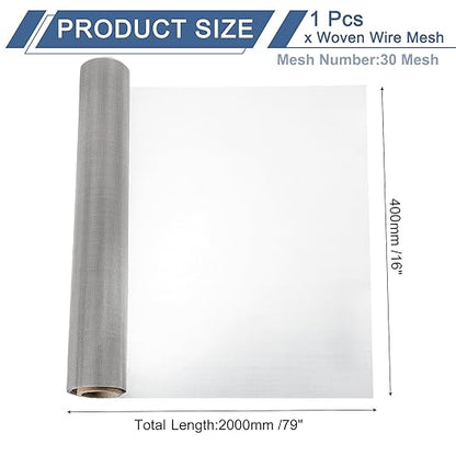 uxcell 30 Mesh 79" x 16" Woven Wire Mesh, 304 Stainless Steel Air Vent Filter Screen, Window Screen Mesh for DIY Projects Vents Cover Filtration Animals Fence