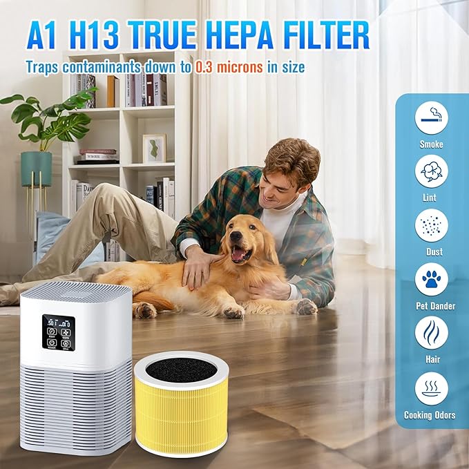 A1 A1W Air Purifier Filter Replacement Fit for VEWIOR HQSC-50 HQKJ-80, AMEIFU AP01W, KOIOS HQKJ-50 Air Purifier, A1 3-in-1 H13 HEPA Air Cleaner Filter