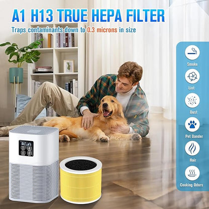 A1 A1W Air Purifier Filter Replacement Fit for VEWIOR HQSC-50 HQKJ-80, AMEIFU AP01W, KOIOS HQKJ-50 Air Purifier, A1 3-in-1 H13 HEPA Air Cleaner Filter