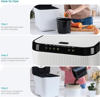 Home Zone Living Electric Composter for Kitchen, Helps Turn Food Waste Into Pre-Compost, Features Auto-Cleaning Cycle, Large Capacity 3 Liters Size
