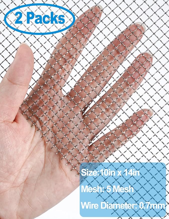 2Pack 5Mesh 10'' x 14'' Wire Mesh Screen, 304 Stainless Steel Anti-Rusted Mesh Screen, Sturdy Wire Diamaeter 0.7mm, Easy to Cut, Woven Sturdy Metal Mesh Sheets for Air Vent, DIY Project, Drainage