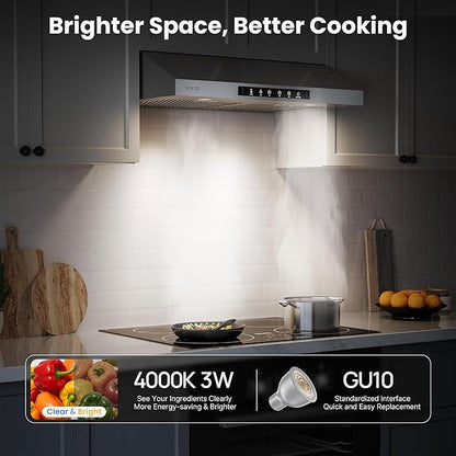 30 Inch Under Cabinet Range Hood, 900CFM Fast Venting Ducted, Kitchen Hood With 3 Speed Gesture Sensing & Touch Control, Stainless Steel Stove Vent Hood With Reusable 5-Layer Baffle Filters