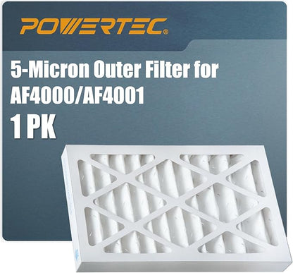 POWERTEC 5 Micron Outer Air Filter for WEN 3410, POWERTEC AF4000/AF4001, Shop Fox W1830 Air Filtration System, Woodworking Air Filters for Workshop & Garage, 1PK (75007)