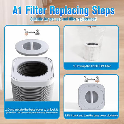 A1 A1W Air P-urifier Filter Replacement Fit for VEWIOR HQSC-50 HQKJ-80, AMEIFU AP01W, KOIOS HQKJ-50 Air Purifi-er, A1 3-in-1 H13 HEPA Air Cleaner Filter, 2 Pack