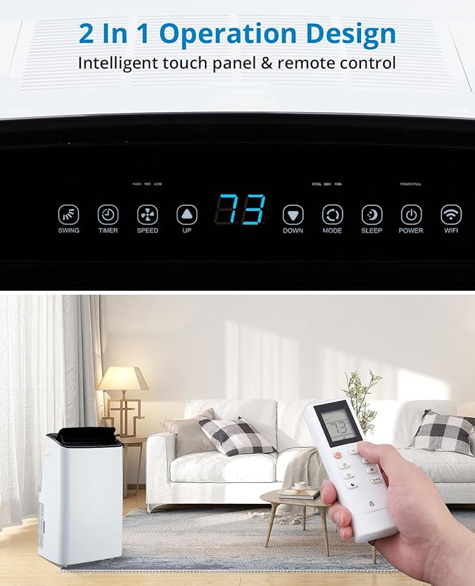 14,000 BTUs Portable Air Conditioner - Cools Up to 700 Sq.Ft, 3-IN-1 Energy Efficient AC Unit with Remote Control & Installation Kits for Large Room, Campervan, Office, Temporary Space