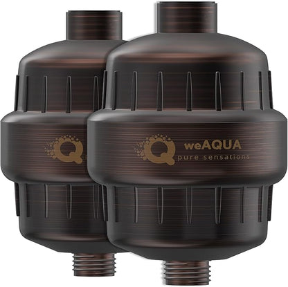 weAQUA Heavy Duty Shower Filter Family 2 PACK – 99% Removal for Hard Water, Chlorine, Fluoride, Heavy Metals, Micro-life, Organics and More (Oil Rubbed Bronze)