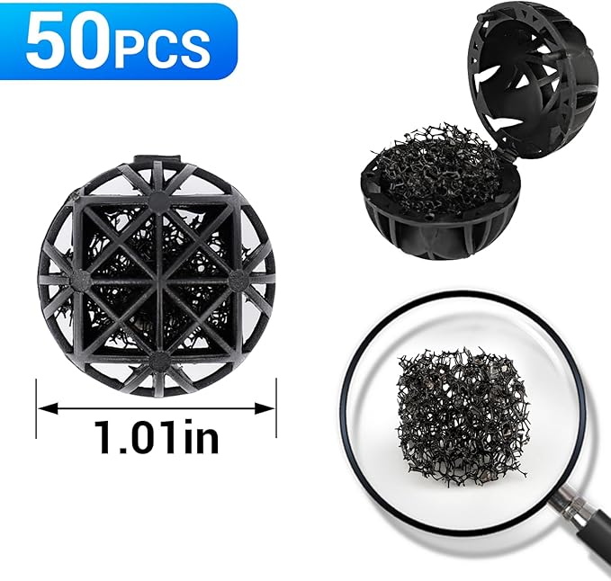 Segarty Aquarium Bio Balls, 1 inch Koi Pond Filter Media Bio Ball with Sponge for Aquarium Filter Canister Filter Biological Filtration for Freshwater Marine Fish Tank Sump (50 PCS with Mesh Bag)