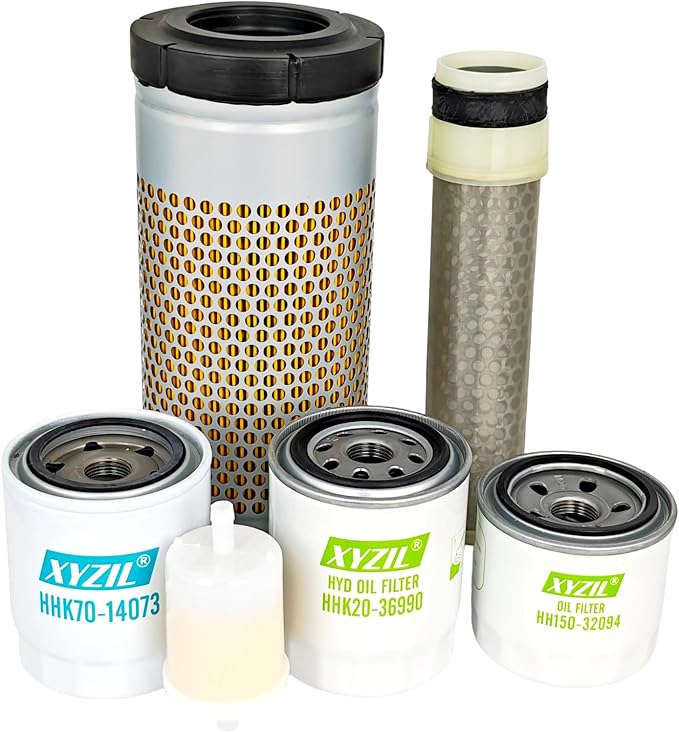 Maintenance Filter Kit Compatible with Kubota RTV1140CPX w/ D1105-E3 Engine Utility Vehicle T0270-16320 HH150-32094 12581-43012 HHK20-36990 HHK70-14073 Outer Inner Air Lube Oil Hydraulic