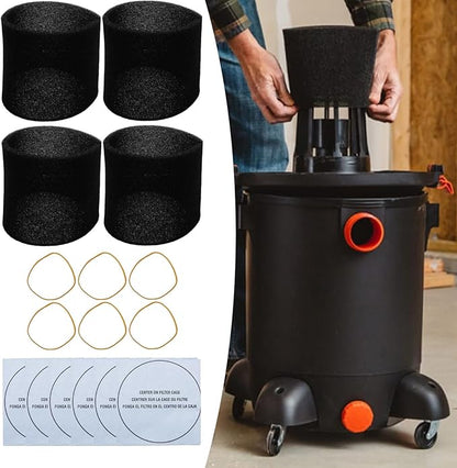 6Pcs 90107 Dry Filter, 6Pcs Retaining Bands, 4Pcs 90585 Shop Vac Foam Sleeve Filter Replacements for Most Shop Vac Wet/Dry Vacuum Cleaners 5 Gallon and Above