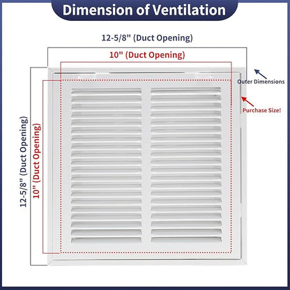 10"W x 10"H [Duct Opening Size] Steel Return Air Filter Grille - Removable Face/Door for 1 inch Filters -HVAC Vent Cover Grill - White [Outer Dimensions: 12 5/8"W X 12 5/8"H]