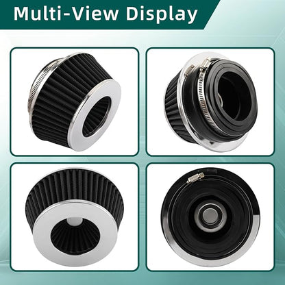 AUTOKAY Universal Clamp-On Air Filter Round Reverse Tapered Washable Filter 3 in/3.5 in/4 in Flange ID, 2.625 in (67 mm) Height, 6 in (152 mm) Base, 4.75 in Top, SPE-8161, Black