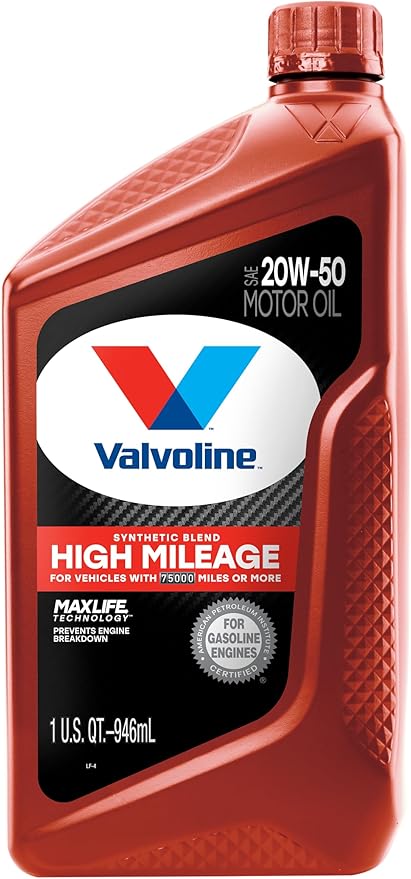 Valvoline High Mileage with MaxLife Technology 20W-50 Synthetic Blend Motor Oil 1 Quart