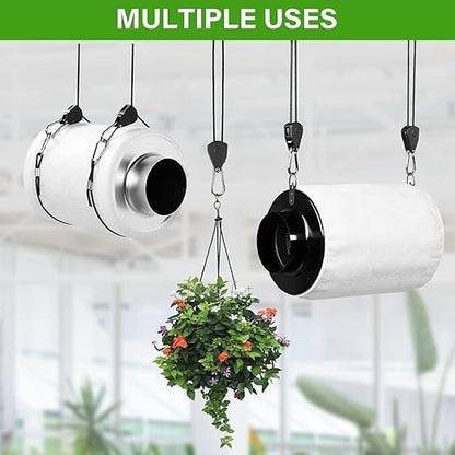 InfiniPower 4 Inch Inline Fan, 4" Black Air Carbon Filter, 8 Feet Silver Ducting Rope Hanger for Greenhouse Ventilation Equipment, Grow Tent, Basement