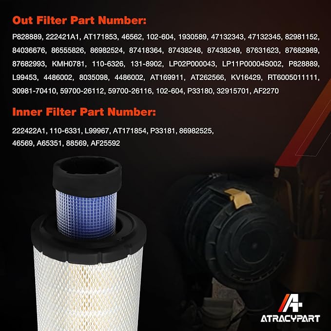 Air Filters Set P828889-P829333 110-6326 -110-6331 46562-46569 AT171853-AT171854 222421A1-222422A1 RS3544-RS3545 Compatible with Donaldson, Caterpillar Cat Backhoe, Wix, John Deere, Case and Baldwin