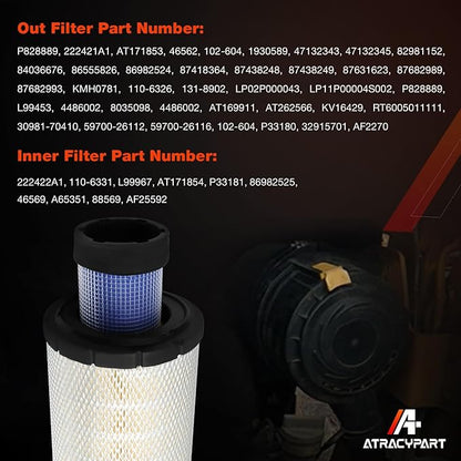 Air Filters Set P828889-P829333 110-6326 -110-6331 46562-46569 AT171853-AT171854 222421A1-222422A1 RS3544-RS3545 Compatible with Donaldson, Caterpillar Cat Backhoe, Wix, John Deere, Case and Baldwin