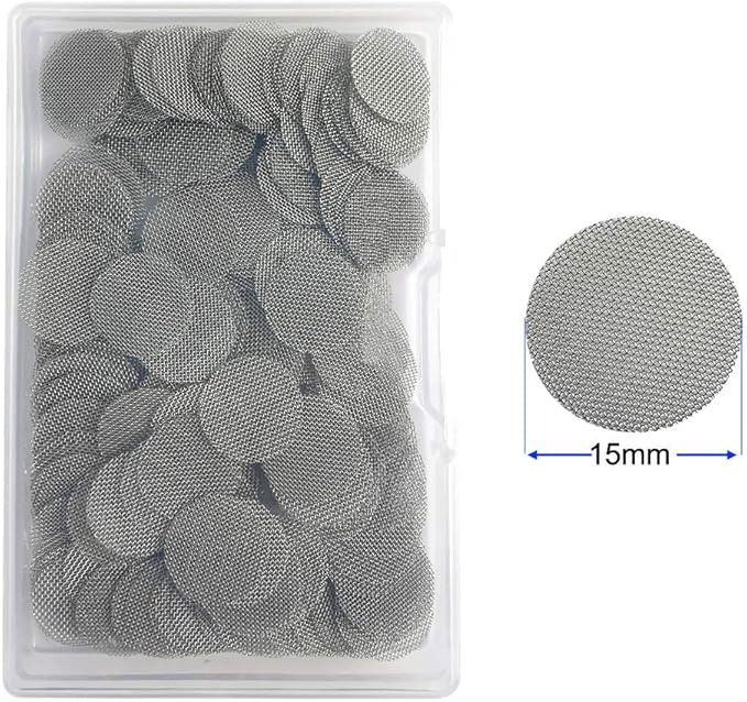 200pcs Stainless Steel Pipe Filters, 15mm/0.59 Inch Smoking Screens Pipe, Silver Mesh Screens Gauzes Filter with Storage Box