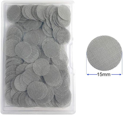 200pcs Stainless Steel Pipe Filters, 15mm/0.59 Inch Smoking Screens Pipe, Silver Mesh Screens Gauzes Filter with Storage Box