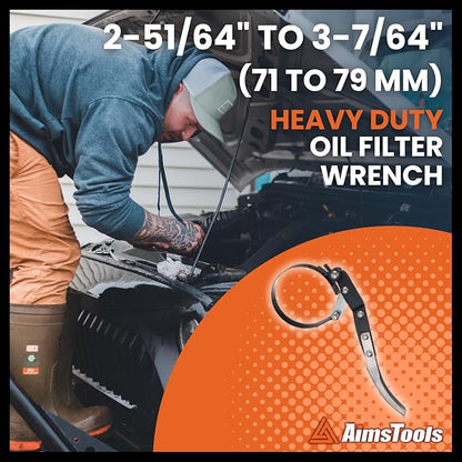 Oil Filter Wrench Tool with Positive Grip Handle for Cars & Motorcycles Multi-Purpose Removal Tool from 2-51/64 inch to 3-7/64 inch(71 mm to 79 mm), Auto Repair Tool
