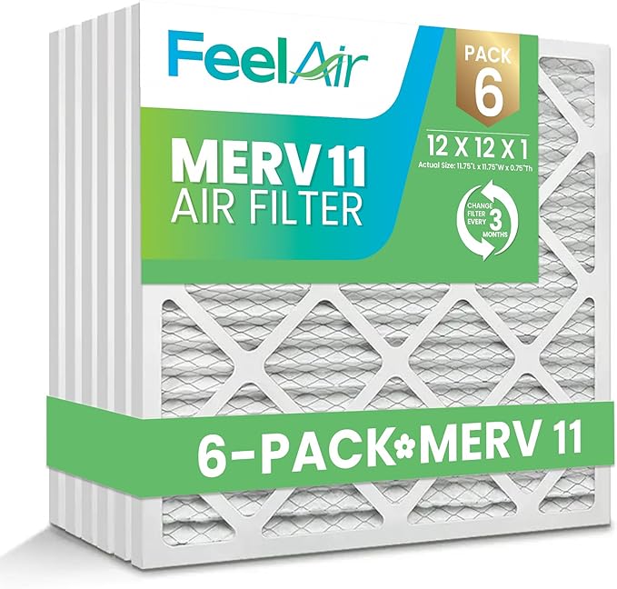 12x12x1 Air Filter – 6 Pack, MERV 11 Pleated HVAC & Furnace Filter, Electrostatic Mechanical Filtration (Actual Size 11.75 x 11.75 x 0.75)