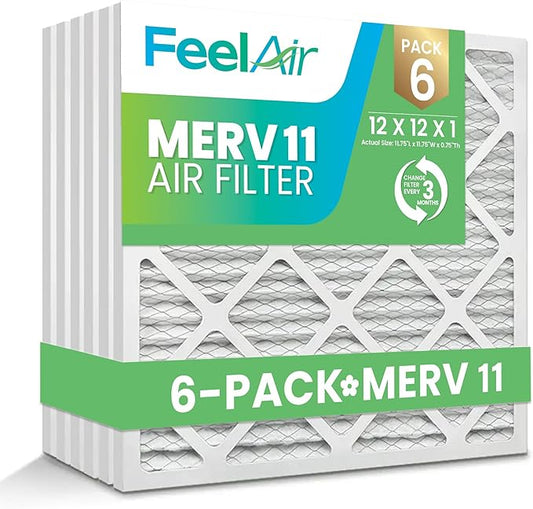 12x12x1 Air Filter – 6 Pack, MERV 11 Pleated HVAC & Furnace Filter, Electrostatic Mechanical Filtration (Actual Size 11.75 x 11.75 x 0.75)