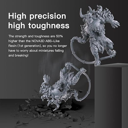 Nova3D ABS-Like 3D Printer Resin 2.0,Enhanced Toughness and Strength, High Precision, Low Odor, Broad Compatibility with All 12K/14K LCD Resin 3D Printers (Gray,500g)