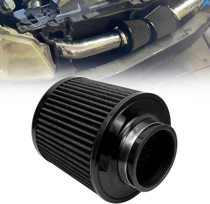 RYANSTAR 76mm 3" High Flow Round Tapered Cone Cool Air Filter Cleaner with Top Filter Design Short 163mm tall Black