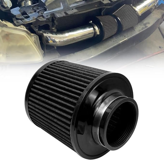 RYANSTAR 76mm 3" High Flow Round Tapered Cone Cool Air Filter Cleaner with Top Filter Design Short 163mm tall Black