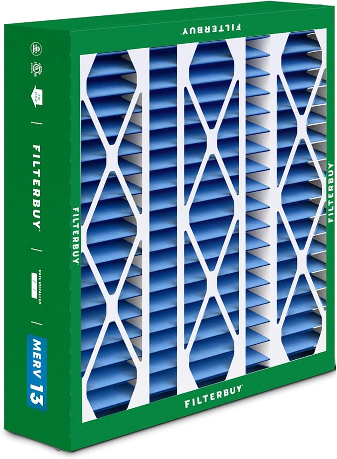 Filterbuy 20x25.25x3.5 Air Filter MERV 13 Optimal Smoke & Allergy Defense (1-Pack), Pleated HVAC AC Furnace Filters for AprilAire Space-Gard 102 & 2120 (Actual Size: 19.94 x 25.38 x 3.75)