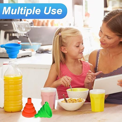Boao 6 Pack Resin Funnels Filter 3D Printer Accessories Include Collapsible Silicone Funnels and Stainless Steel Filter Cups for Pouring Resin Back into Bottle(Blue, Orange, Green)