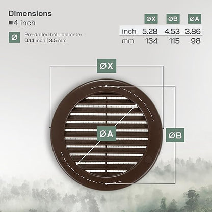 Vent Systems 4" Inch (Opening Dimensions) - Pack of 10 - Brown Soffit Vent Cover - Plastic Round Air Vent Grille - Built-in Mesh Screen - HVAC Register Louver for Bathroom, Home, Kitchen