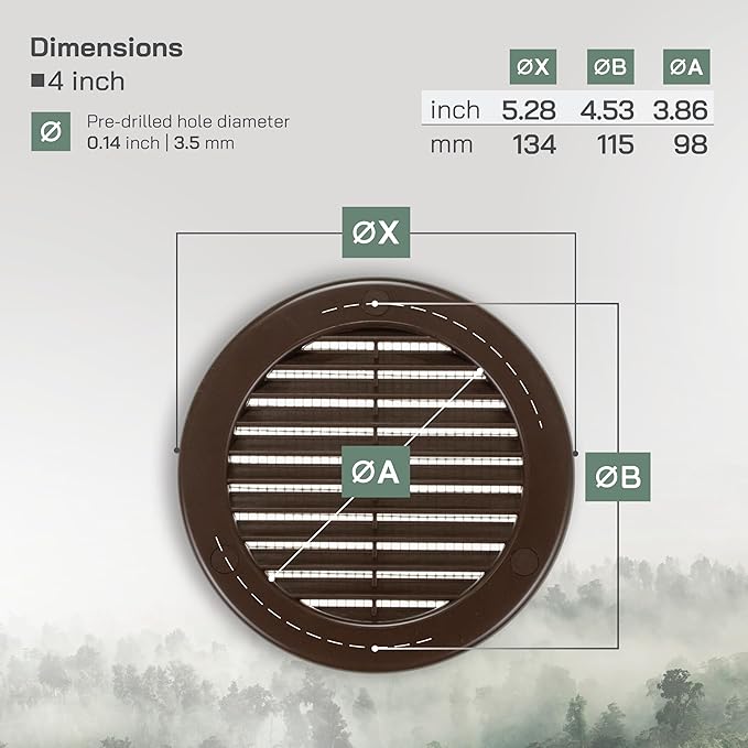 Vent Systems 4" Inch (Opening Dimensions) - Pack of 100 - Brown Soffit Vent Cover - Plastic Round Air Vent Grille - Built-in Mesh Screen - HVAC Register Louver for Bathroom, Home, Kitchen
