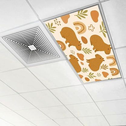 4 Pcs Fluorescent Light Covers for Ceiling Lights Cute Capybara Gifts Rainbows Leaves Abstract Shapes Earth Tones Decorative Magnets Light Filters for Office Home Classroom Must Haves 4’ x 2’
