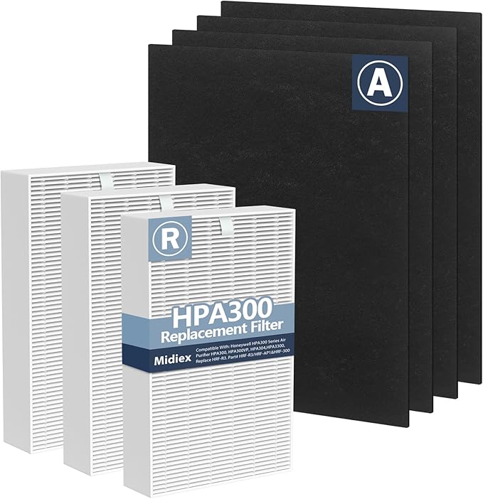 3 Pack HPA300 HEPA Filter Replacement for Honeywell HPA300 Series Air Purifiers HPA300, HPA300VP, HPA304, HPA3300, Replace HRF-R3(3 Ture HEPA R Replacement Filter + 4 Activated Carbon Pre-Filter)