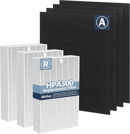 3 Pack HPA300 HEPA Filter Replacement for Honeywell HPA300 Series Air Purifiers HPA300, HPA300VP, HPA304, HPA3300, Replace HRF-R3(3 Ture HEPA R Replacement Filter + 4 Activated Carbon Pre-Filter)