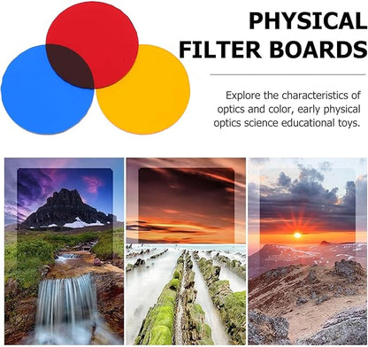 Educational Color Filter Boards 9 Pieces Circular Transparent Color Film Sheets 1.96X1.96 Inch for Lighting Effects Correction and Cognitive Learning Tools